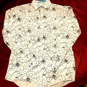 J.Ferrar White/Black Stretch Slim fit floral pattern dress shirt.